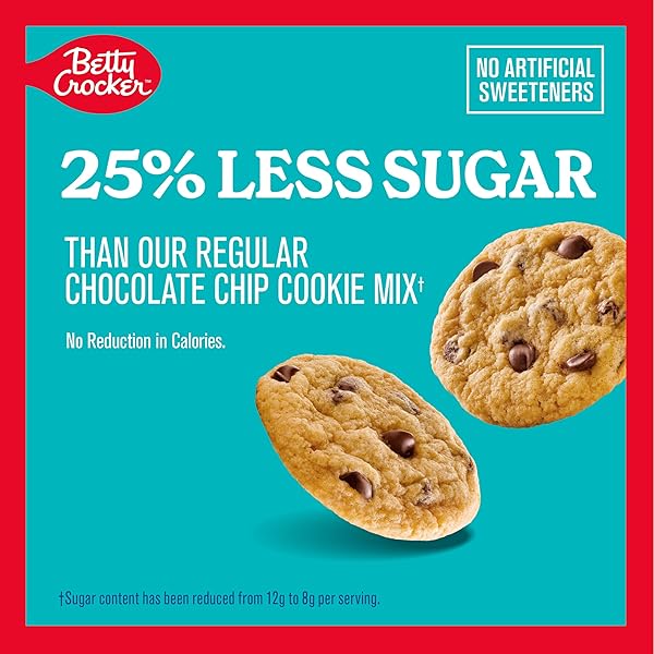 BETTY CROCKER LOWER SUGAR COOKIE, CHOCOLATE CHIP COOKIES, NO ARTIFICIAL SWEETENERS, 13.1 OZ