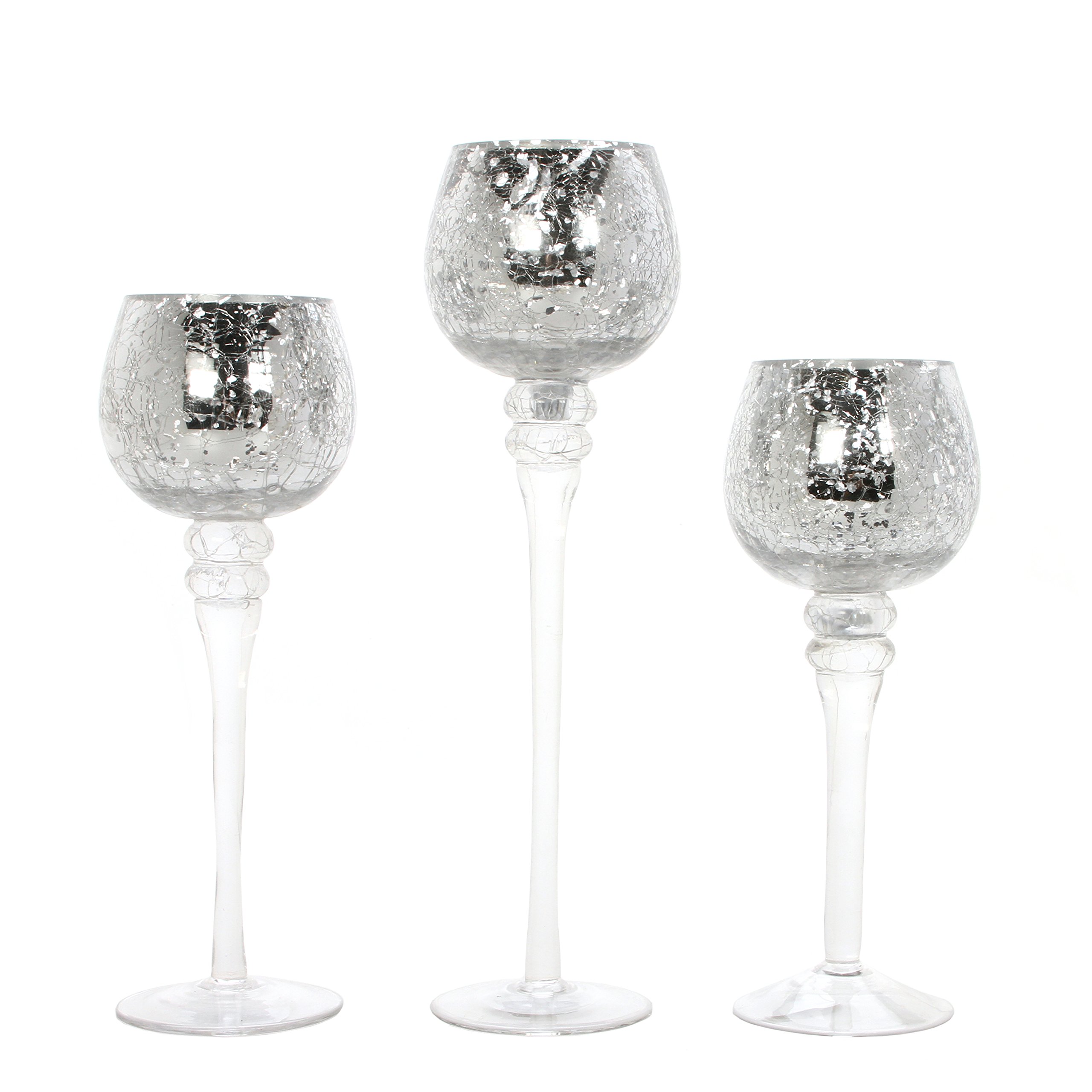 Hosley Set of 3 Crackle Glass Tealight Holders - Your Choice of Colors - 12 Inch, 10 Inch, 9 Inch (4-Metallic)