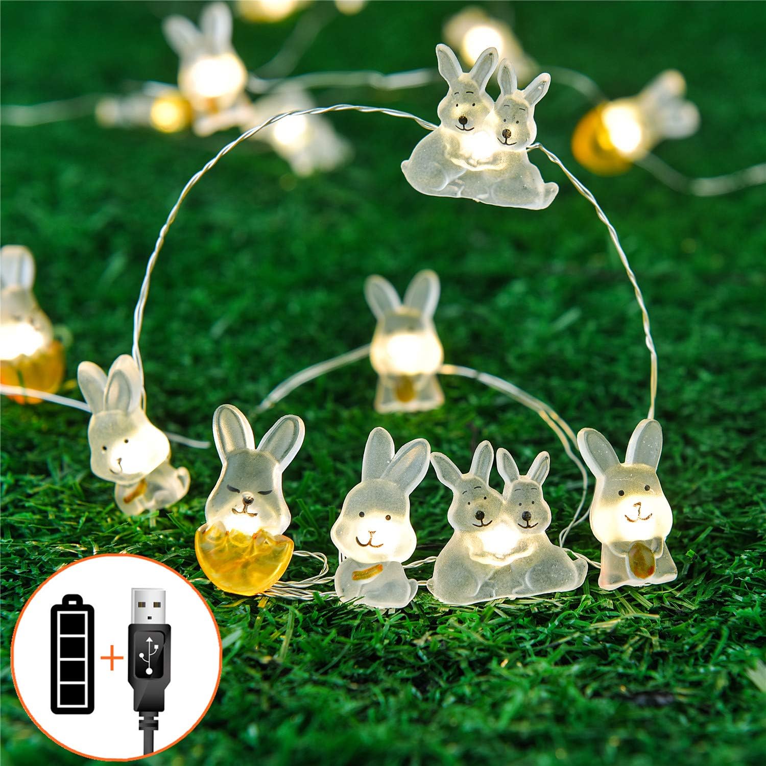 Cute Decor Bunny Rabbit Led Lights String Lights Battery Operated Bedroom Tree Wreath Table Centerpieces for Christmas Decorations Wedding Birthday Party