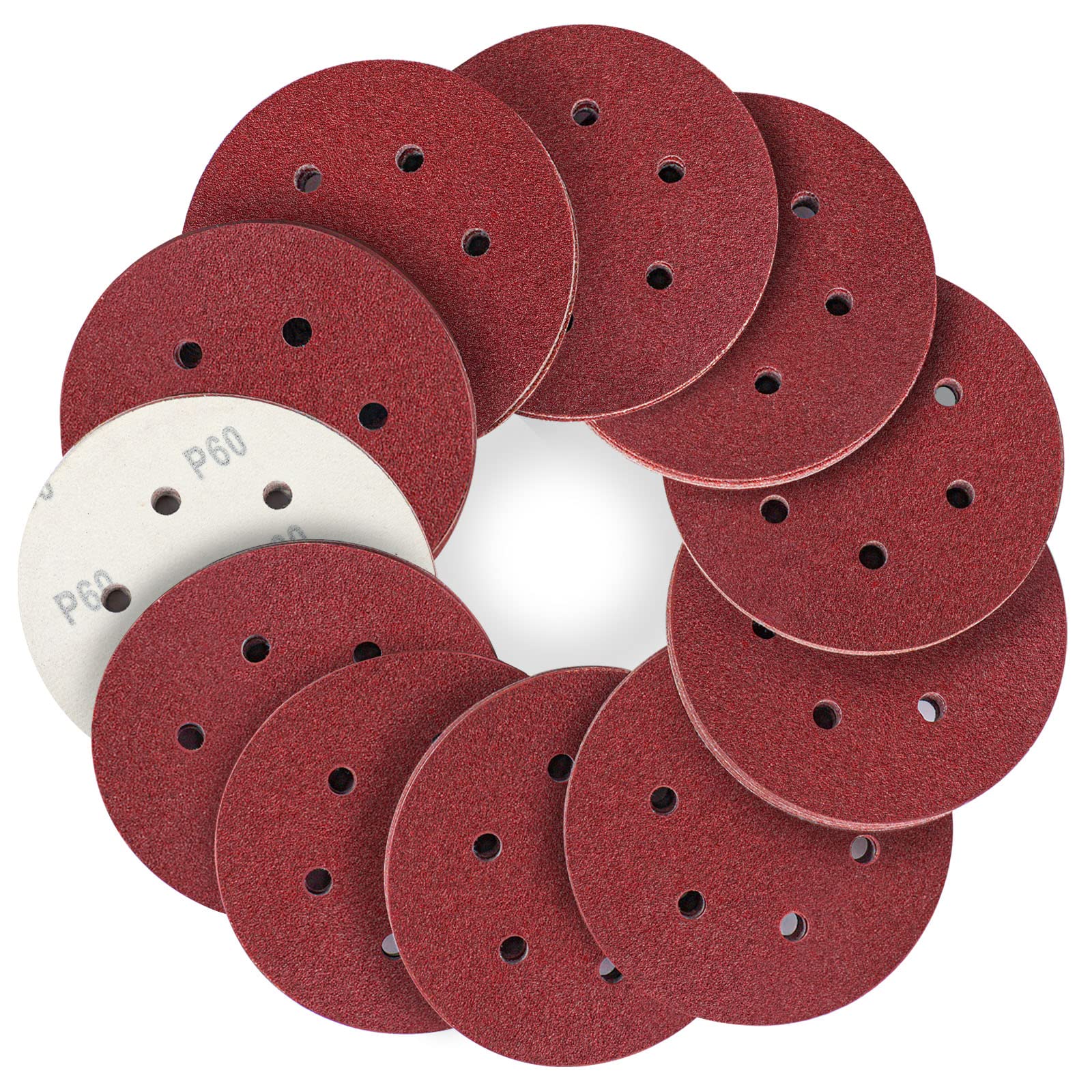 STEBRUAM 150mm Sanding Discs 60 Grits 45PCS, Hook and Loop Sandpaper Pads for 6 Inch 6 Hole Random Orbital Sander — image 1