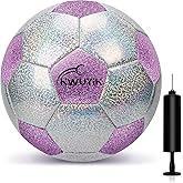 OKWUYiK Soccer Ball Size 3 4 5 Glitter Pink Purple Black Silver with Pump Toddler Soccer Ball for Kids Aged 3-6 6-8 8-12 Outdoor Training Ball for Girls Boys Children Youth Teens
