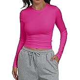 Artfish Women Crew Neck Ribbed Knit Long Sleeve T-Shirt Form Fitting Casual Basic Tops