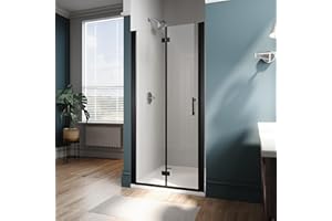 ELEGANT Frameless Bifold Shower Door 34 in.W x 72 in.H Pivot Swing Shower Doors with 1/4 in. Clear Tempered Shower Glass Panel in Matte Black Semi-Frameless Shower Door