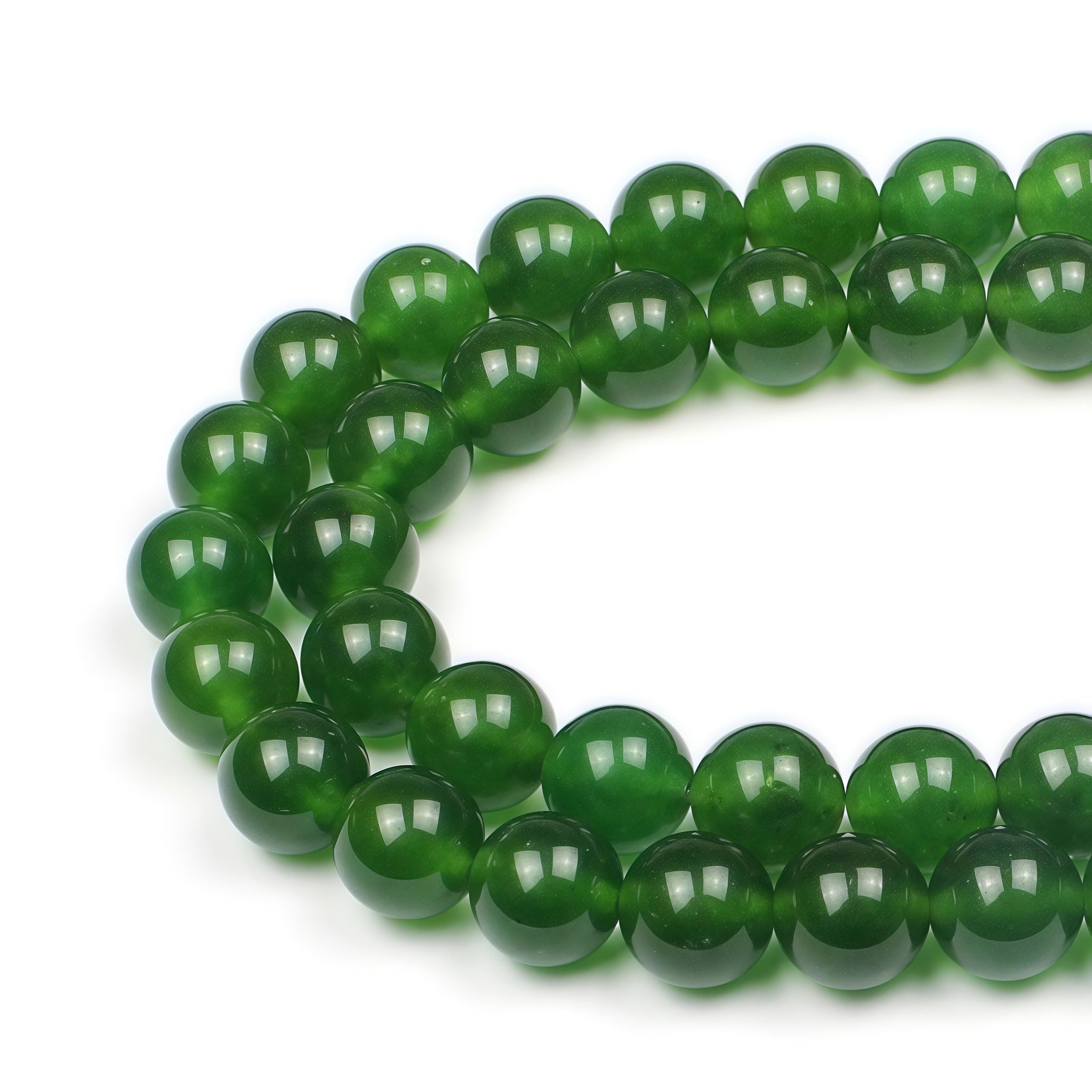 MJDCB Round Stone Beads 12mm Olive Jade Loose Gemstone Beads for Jewelry Making Bracelet Necklace 30pcs