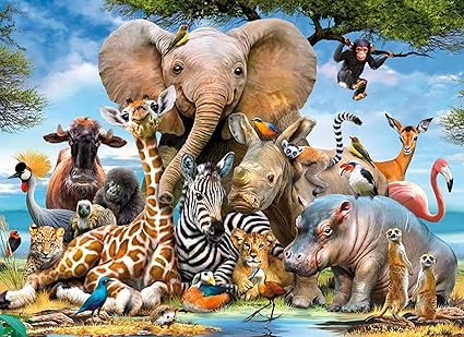 Amazon Com Jigsaw Puzzles Handskit Animal World 1000 Pieces Elephant Giraffe Decoration Puzzle Educational Decompressing Fun Game For Kids Adults Toys Games