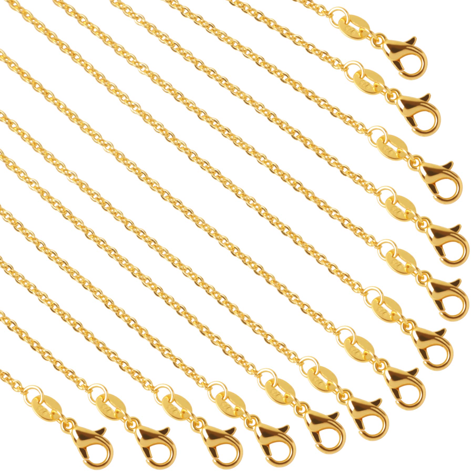 50 Pack Necklace Chains Bulk Gold Plated Cable Chain Pack for Jewellery Making 18 Inches