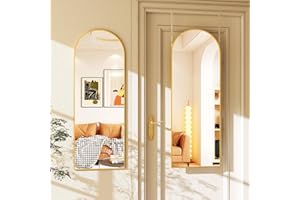 XRAMFY 48"x14" Arched Full-Length Mirror - Over-The-Door or Wall Mounted Hanging Mirror, Full Body Mirror for Bedroom Décor - Door Hanging Mirror for Cloakroom, Living Room, or Closet - Gold