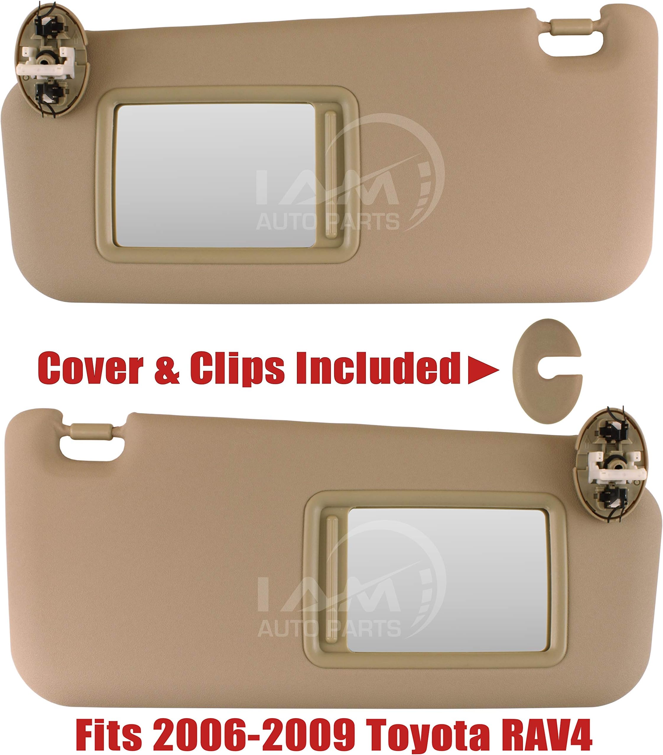 IAMAUTO 30882 Left Driver and Right Passenger Side Ivory Tan Beige Sun Visor Pair for RAV4 2006 2007 2008 2009 Toyota