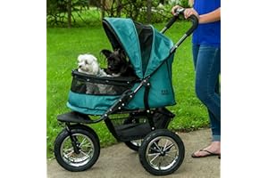 PET GEAR INC Pet Gear NO-Zip Double Pet Stroller, Zipperless Entry, for Single or Multiple Dogs/Cats, Plush Pad + Weather Cover Included, Large Gel-Filled Tires, Jade