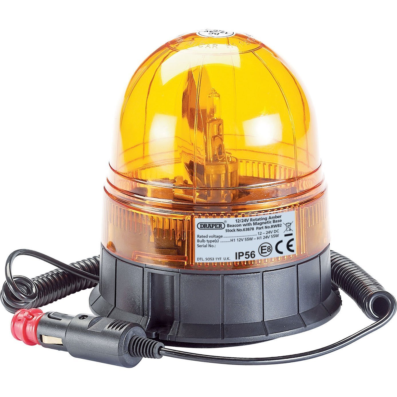 Draper 63878 12/24 V Magnetic Base Rotating Beacon