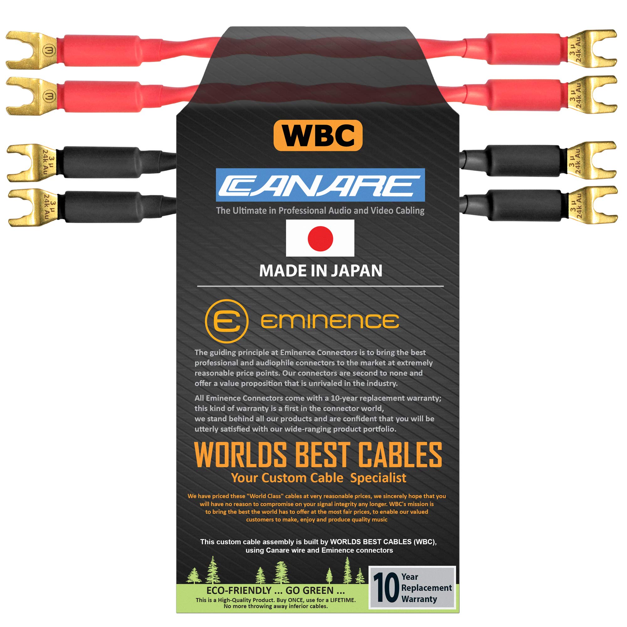 WORLDS BEST CABLES 4 Units - 20 CM - Canare 4S11 – Audiophile Grade - 11AWG - HiFi Speaker Jumper Cable Terminated with Gold Spade Connectors