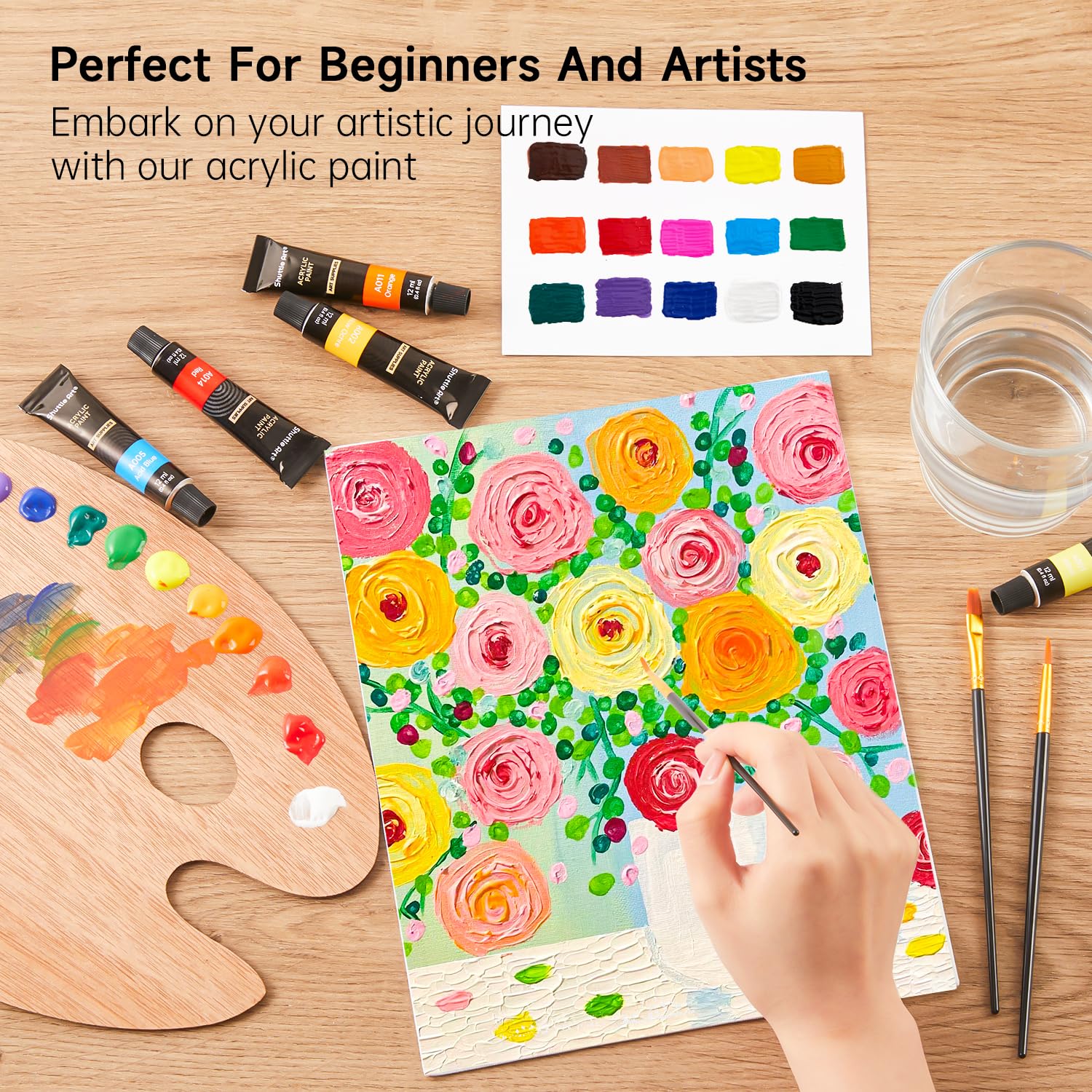Shuttle Art Shuttle Art Acrylic Paint Set, 16 x12ml Tubes Artist Quality Non Toxic Rich Pigments Colors Great for Kids Adults Professional Painting on Canvas Wood Clay Fabric Ceramic Crafts