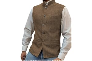 Tuikayoo Mens Herringbone Wool Vests Suit Business Tweed High Collar Waistcoats Slim Fit