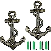 Sanbege 2 Pcs Anchor Coat Hooks, Nautical Wall Hangers, Vintage Cast Iron Key Holder for Hanging Towels, Bags, Robes, Decorations (Antique Bronze)