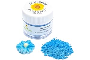 Sunflower Sugar Art Neon Blue Glow In The Dark Petal Dust Food Color - Deep, Rich Blue Matte Powder Cake Accessories for Cake Decoration - 4 Grams Non-Toxic Baking Stuff