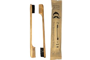 2-in-1 Sapling Mustache Brush & Comb (2-pack) from Green Beard Grmng - Boar Bristle & Bamboo