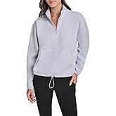 DKNY womens With Outline Embroidery Half Zip Pullover Sweater Fleece Sweatshirt