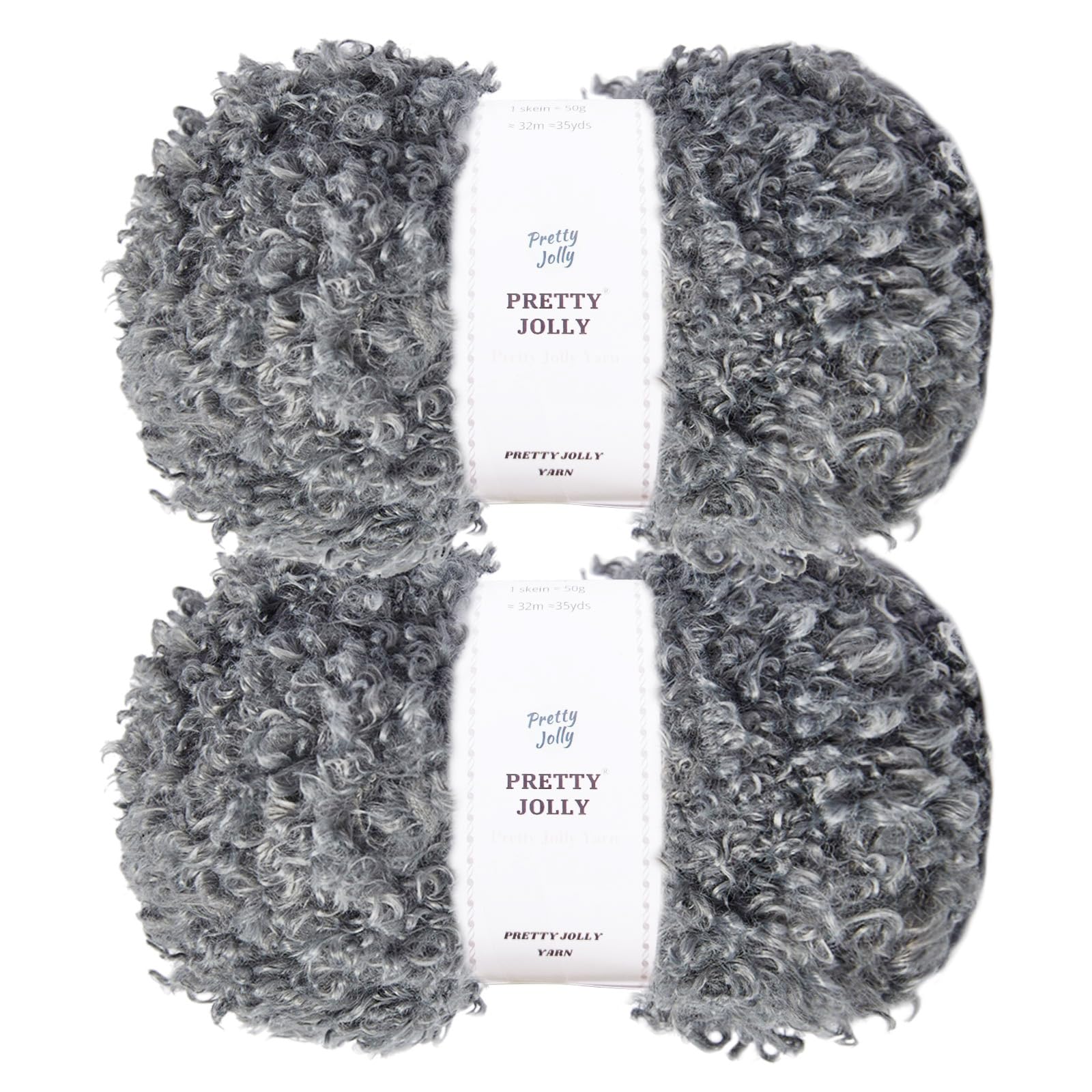 Pretty Jolly Teddy Fur Yarn - Super Soft, Chunky, Fluffy Faux Fur - Total Length 2×50m (100g×2) - Dark Grey