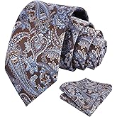 Alizeal Mens 3.15inches Vintage Paisley Tie with Pocket Square Set