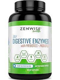 Zenwise Health Digestive Enzymes Plus Prebiotics & Probiotics - Natural Support for Better Digestion & Lactose Absorption - For Bloating & Constipation + Gas Relief - 180 Vegetarian Capsules