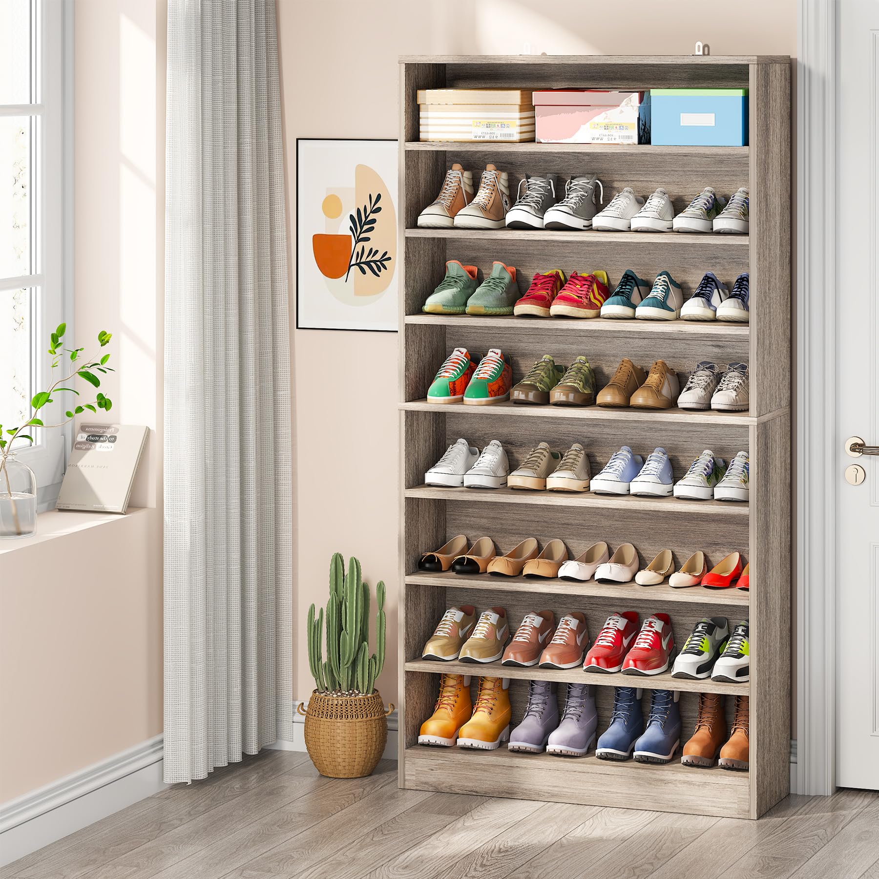 View 1 of ***MAY BE MISSING HARDWARE**
Tribesigns Tall Shoe Cabinet, 9 Tiers 40-45 Pairs Heavy Duty Wood Freestanding Shoe Storage Cabinet, 70.8'' Tall Shoe Cabinet with Open Storage for Entryway (Beige Gray)