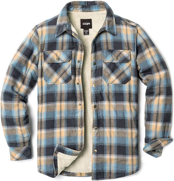 CQR Men's Sherpa Lined Flannel Shirt Jacket, Soft Long