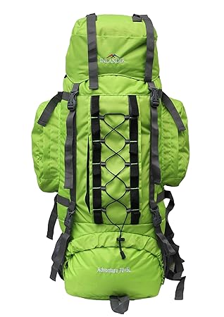 INLANDER 70+5 L Green Travel Bag for Hiking Trekking Daypack Rucksack with Rain Cover