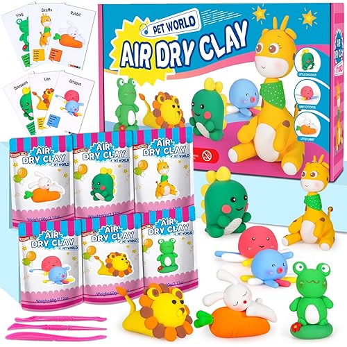 iFergoo Air Dry Clay - Pets Theme, 6 Fun Animal Designs, Create Modeling Clay Art, Modeling Clay Art & Craft Activity, Creative DIY Gift for Girls & Boys Ages 3-12