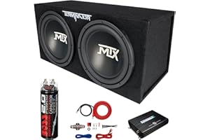 MTX TNE212D 12" 1200 Watt 4 Ohm Dual Loaded Car Audio Subwoofer Package with Sub Enclosure, Boss 1100W Mono A/B Amplifier, Wi