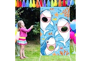 BLULU Shark Bean Bag Toss Game with 3 Bean Bags Beach Pary Under The Sea, Sea Party Shark Games Ocean Summer Pool Party Decoration for Baby Shower Children Family Shark Favor Backdrop Background Photo Props