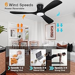 Hoenofly 52” Smart Wood Low Profile Ceiling Fan