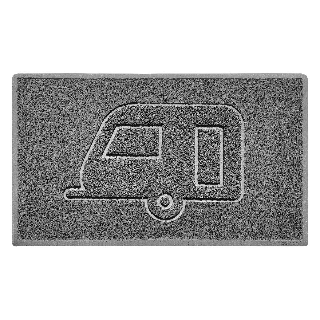 Nicoman CARAVAN Embossed Shape Door Mat Dirt-Trapper Jet-Washable Doormat-(Use Outdoor ONLY)- (75x44cm/29.5x17.3inches, Medium) Grey