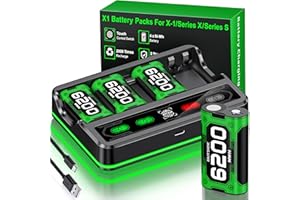 NINJAJOYOX Upgraded Fast Charging Rechargeable Battery Pack for Xbox -4x6200mWh Batteries with Light Control & Charger Dock -Compatible with Xbox Series X|S, One S/X, Elite Controllers, Cases and Storage Sets