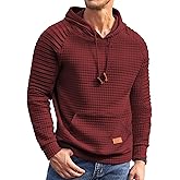 COOFANDY Mens Hoodies Pullover Casaul Long Sleeve Drawstring Waffle Knit Hooded Sweatshirt with Kanga Pocket