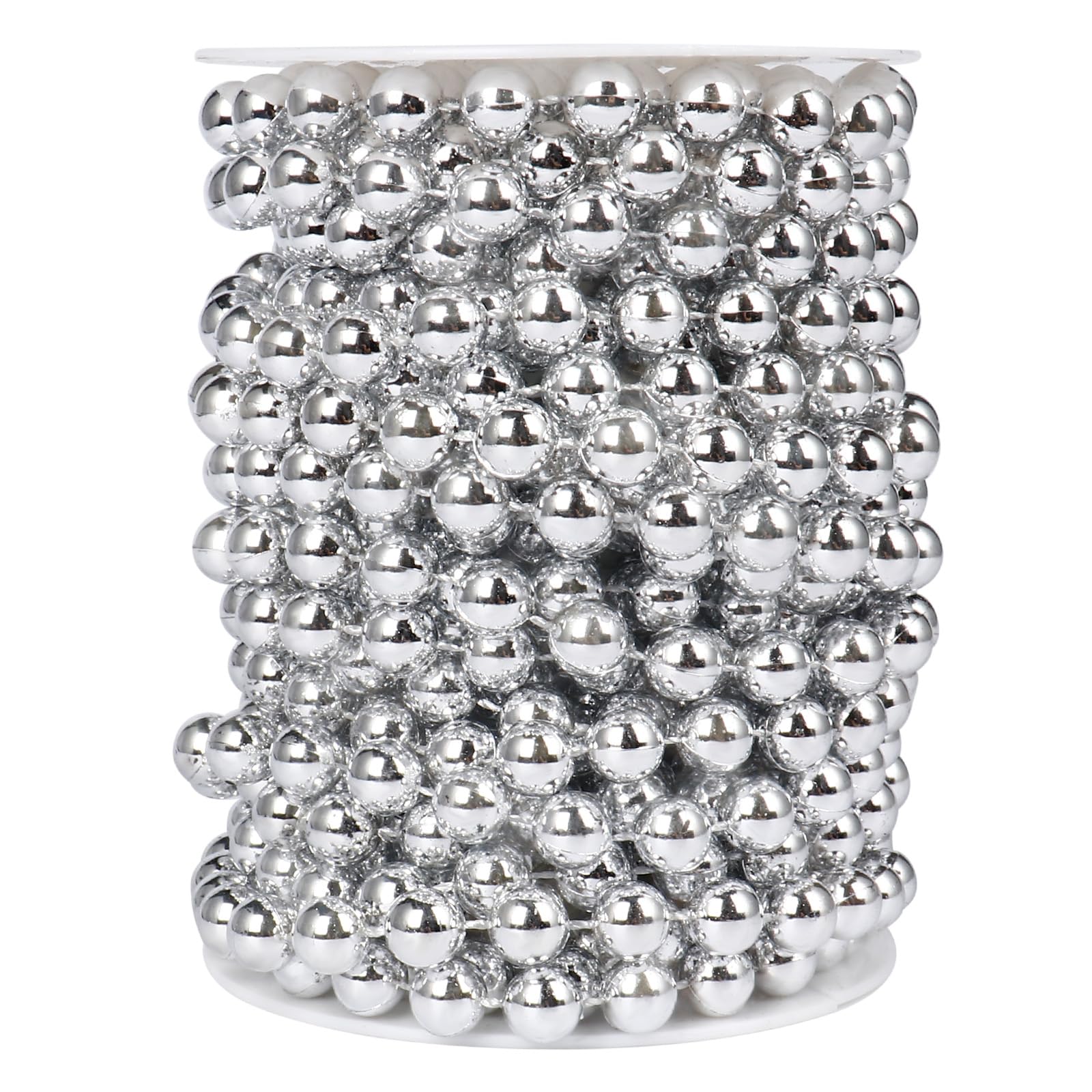 Photo 1 of [33 Feet] Silver Pearl Beads Garland, 10MM 11 Yards Silver Faux Pearl Beads String Roll Bulk for DIY Craft Christmas Tree Wedding Party Decoration