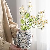 Blue and White Vase, Vintage Blue Ceramic Flower Vessel,Ceramic vases for Home Decor,Vintage Vase for Home Decor, Living Room, Shelf, Office, Rustic Table Centerpiece (Blue and white-01, Small)