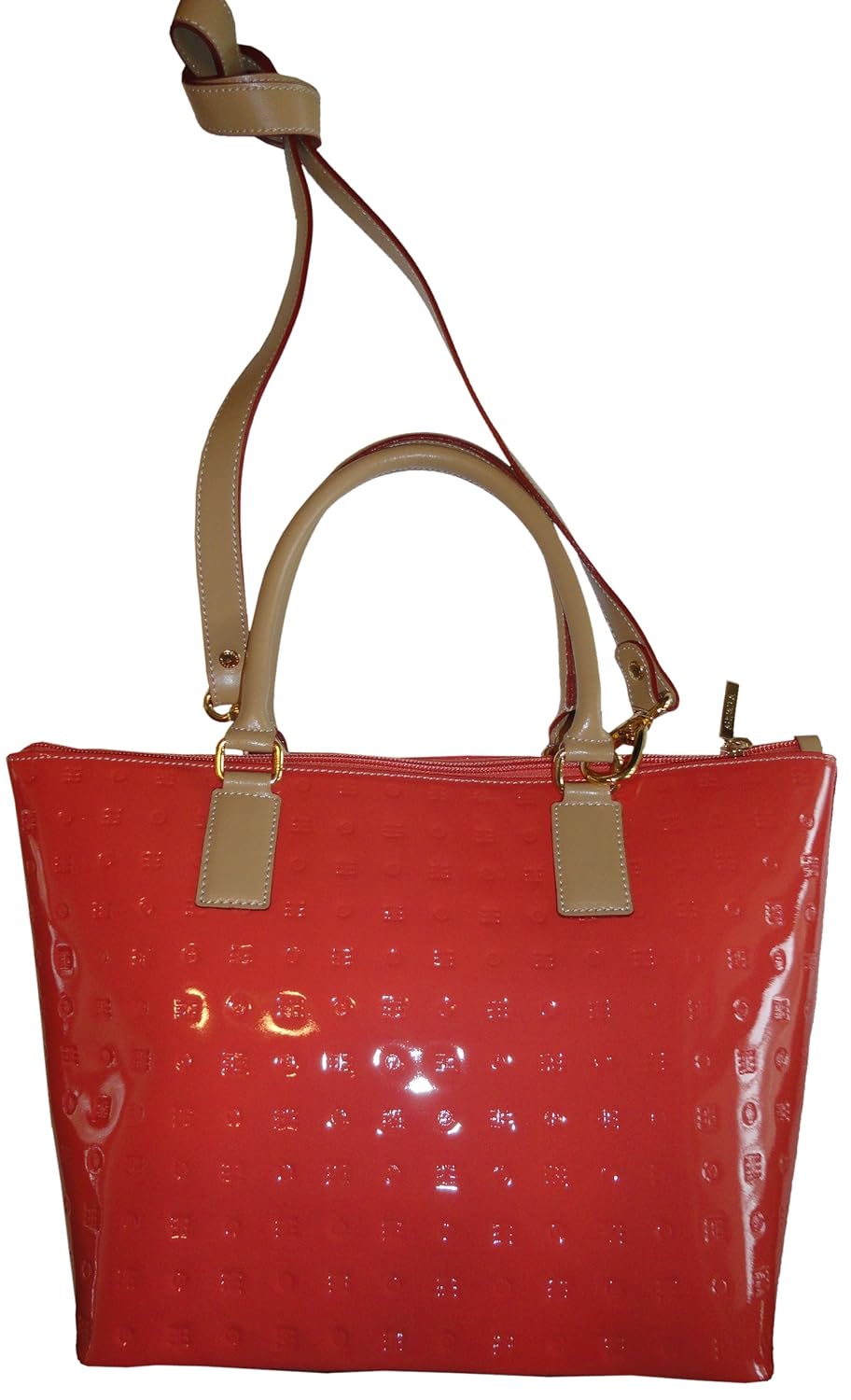 Women's Arcadia Patent Leather Purse Handbag Tote Salmon/Natural Shoes