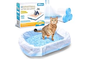 Bilibara Drawstring Litter Box Liners for Scoopfree Cat Litter Tray Pan Refills, 60 Count, 37'' W x 13.8'' H, Durable Pet Kitten Replacement Waste Bags for Stainless Enclosure Closed Litter Box
