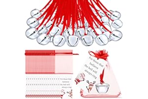 Equsion 300 Pcs Christmas Believe Bell Ornaments 1.5 Inch Santa Sleigh Gift Bell Decoration for Christmas Tree with Red Ribbon Card and Organza Bags Kid Adult (Silver)