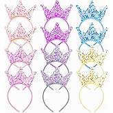 Acshio 12 Pack Princess Crown Headband, Glitter Sequin Crown Headband, Shiny Tiaras and Crowns Hair Accessories for Birthday Party, Gifts