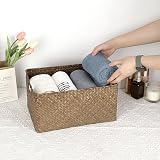 IGNPION Seagrass Storage Box Open Basket Rectangular Woven Laundry Organizer view 6