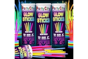 Party City 300 Glow Sticks Bulk Party Pack 8”– Neon Glow in the Dark Party Supplies, Glowsticks with Connectors Bracelets & Necklaces, Light Up Favors for Kids, Adults, Birthdays, Parties, Decorations