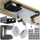 VI+AL Under Desk Laptop Mount - Hidden Metal Shelf with Side Storage, Hook &amp; Cable Organizer - Installs with Tape &amp; Screws - Fits Devices up to 1.7" Thick - Deluxe