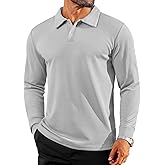 Mens Casual Polo Shirts Long Sleeve Striped Textured Slim Fit Lightweight Soft Classic Collared Golf Shirts