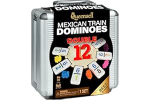 Queensell Mexican Train Dominoes Set with Numbers, Double 12 Dominoes Sets for Adults, Mexican Domino Train for Adults and Family - Domino Sets 91 Tiles with Aluminum Case