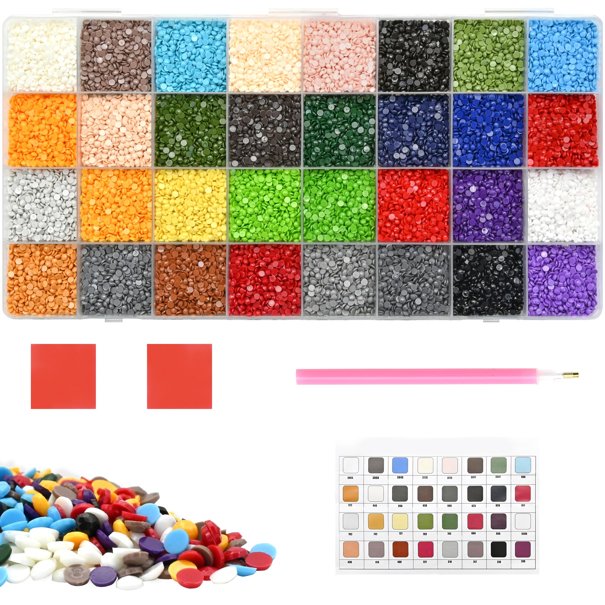 Photo 1 of 32000 PCS 32 Color Diamond Art Painting Beads Kit with Storage Box, Flat Bottom Round Resin Rhinestones for 5D Diamond Painting Accessories, Round Drills for DIY Diamond Art Crafts