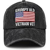 Vxchkerm Grumpy Old Vietnam Vet American Flag Hat, Adjustable Cotton Embroidered Patriotic Baseball Cap