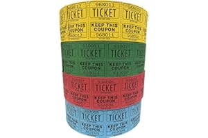 The Ticket Gurus Raffle Tickets - (4 Rolls of 2000 Double Tickets) 8,000 Total 50/50 Raffle Tickets (Blue/Yellow/Red/Green)