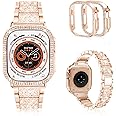 Mosonio Compatible with Apple Watch Band 38mm 40mm 41mm 42mm 44mm 45mm 46mm 49mm with 2 Pack Case Women, Jewelry Replacement Metal Bands Strap with Bling PC Protective Case for iWatch Ultra SE Series 10/9/8/7/6/5/4/3/2/1
