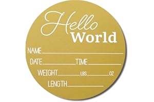 Hickory Hollow Designs - Baby Announcement Sign for Newborn Boys and Girls (Color Bases) - Hello World Nursery Decor Sign & Photo Prop for Babies Made of Birch Wood - 6" Circle Board (Mustard Yellow)
